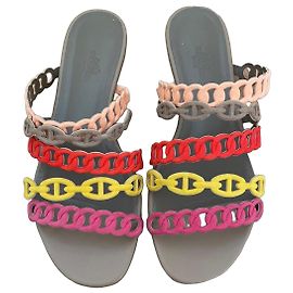 Hermès Oran Multicolored Sandals Pink Red Beige Orange Yellow