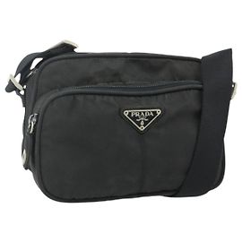 Borsa a Spalla PRADA Nylon Nero Argento Auth BA12104 Nero Argento