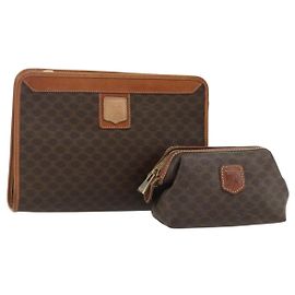 Céline CELINE Macadam Canvas Tasche aus PVC-Leder 2er Set Braun Auth ti3852 Braun