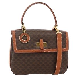 Céline Bolsa de mão em lona Macadam CELINE em couro PVC 2 em 1 marrom ouro Auth YKZ1558A Marrom Dourado