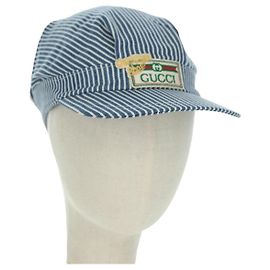 Boné GUCCI de algodão azul Auth BA12082A Azul