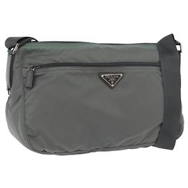 PRADA Shoulder Bag Nylon Green Silver Auth mr2330 Silvery Green