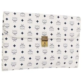 MCM Vicetos Logogram Custodia Documenti PVC Bianco Oro Auth YKZ1260 Bianco D'oro