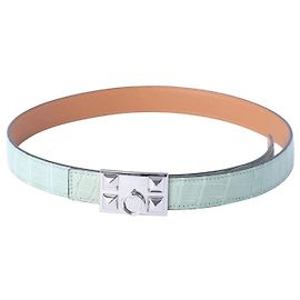Cinturón Hermès Médor en Cocodrilo Mate Vert d’Eau con Herrajes de Paladio Otro Verde