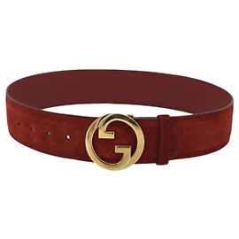GUCCI Interlocking Belt Suede 33.1"" Red Gold 698598 Auth yk20235 Red Golden