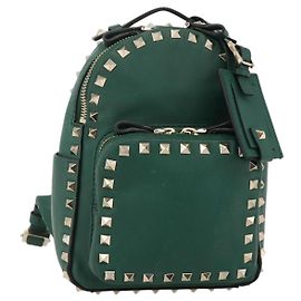 VALENTINO Rock Studs Backpack Leather Green Gold Auth BA12134A Golden Green