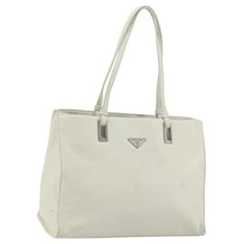 PRADA Tote Bag Leather White Silver Auth am11340 Silvery White
