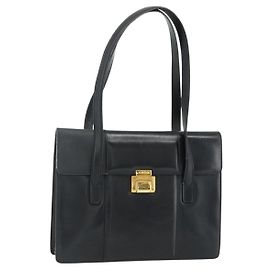 Gucci Bolsa Tote de couro preta e dourada Auth 176030 Preto Dourado