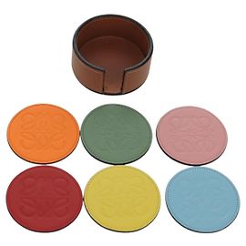 LOEWE Anagram Coaster Leather 6 Set Multicolor Auth YKZ1177M Multiple colors