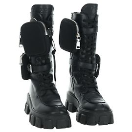 PRADA Monolith Long Boots Leather 35 1/2 Black Auth am11253SM Black
