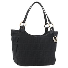 FENDI Zucca Canvas Tote Bag Gold Black Auth ka3940 Black Golden