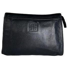 Vintage Givenchy Leder-Clutch schwarz Schwarz