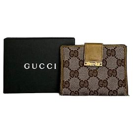 Vintage Gucci Monogram Leather Card Holder Beige Brown Beige