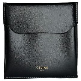 Céline Celine Leather Flat Pouch Black Black