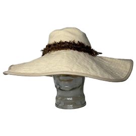 Chapéu de aba larga com faixa de penas Gucci vintage bege e marrom M Bege