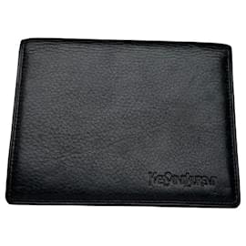 Porta-cartões bifold em couro texturizado Yves Saint Laurent vintage preto Preto