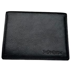 Vintage Yves Saint Laurent Grained Leather Bifold Card Holder Black Black