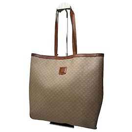 Céline Vintage Celine Paris Triomphe Monogram Canvas Leather Tote Bag Beige Brown Beige