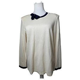 Suéter de lã vintage Yves Saint Laurent creme marinho M Bege