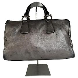 Sac de bowling en cuir Gancini vintage Salvatore Ferragamo anthracite Gris
