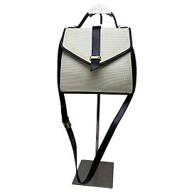 Borsa a tracolla in tela e pelle 2Way vintage Yves Saint Laurent bianca e blu navy Bianco