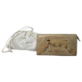 Vintage Balenciaga City Leather Long Wallet Beige Beige