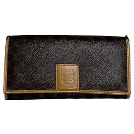 Céline Vintage Celine Paris Macadam Triomphe Monogram Coated Canvas Long Wallet Brown Tan Brown