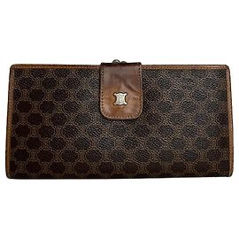 Céline Vintage Celine Paris Macadam Triomphe Monogram Coated Canvas Long Wallet Brown Brown