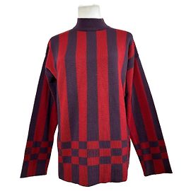 Pull en maille à col montant 4G logo vintage Givenchy rayé rouge et violet M Rouge