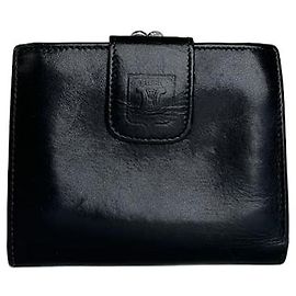 Céline Vintage Celine Triomphe Embossed Leather Bifold Wallet Black Black