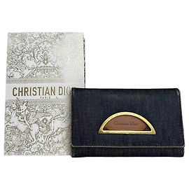 Cartera larga de denim vintage Dior azul marino Azul marino