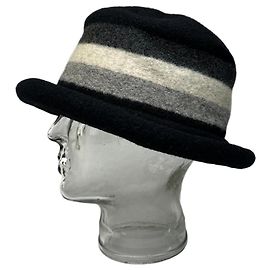 Chapeau Vintage Givenchy en Laine Feutrée Rayée Noir Gris Blanc M Noir