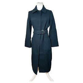 Céline Vintage Celine Paris Wool Single Breasted Belted Trench Coat Teal S Blue