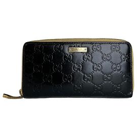 Vintage Gucci Guccissima Leather Zip Around Long Wallet Black Black