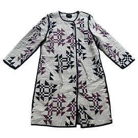 Abrigo Acolchado Isabel Marant con Estampado Geométrico Negro Beige Púrpura