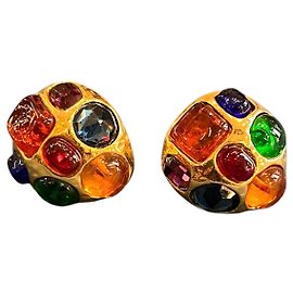 Orecchini Chanel placcati oro con cabochon multicolore Gripoix Clip On Altro