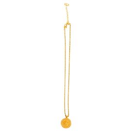 Dior Collier pendentif médaillon logo en strass plaqué or Autre