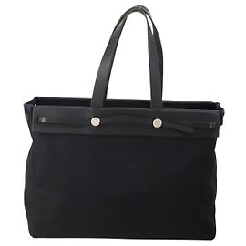 Hermès Herbag Cabas Toile et Cuir GM Noir