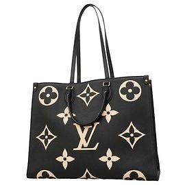 Borsa tote OnTheGo GM in pelle Monogram Empreinte bicolore Louis Vuitton Nero Beige