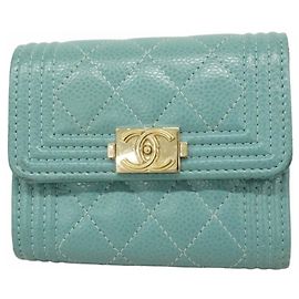Chanel Boy Tri-fold Wallet in Blue Blue