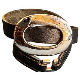 Hermès Double Leather Bracelet in Black with Silver Rings Other