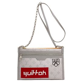 Bolso de mensajero plano de denim Monogram Louis Vuitton Castaño Naranja