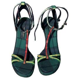 Burberry Cone Heel High Heels Green Checkered Cloth Green