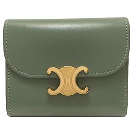 Céline Billetera bi-fold Celine Triomphe con solapa Verde
