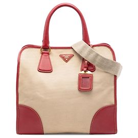 Sacoche Canapa en toile beige Saffiano de Prada Beige