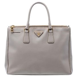 Prada Grand Sac Galleria Double Zip Saffiano Lux Gris Marron