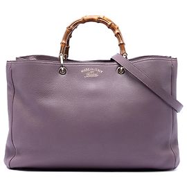 Bolsa shopper grande de couro de bezerro roxa com bambu Gucci Roxo