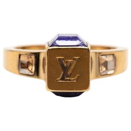 Louis Vuitton Gold Plated Crystal Gamble Cocktail Ring Golden