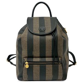 Fendi Brown Pequin Coated Canvas Drawstring Backpack Brown