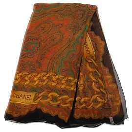 Lenço de seda com corrente paisley marrom Chanel Marrom